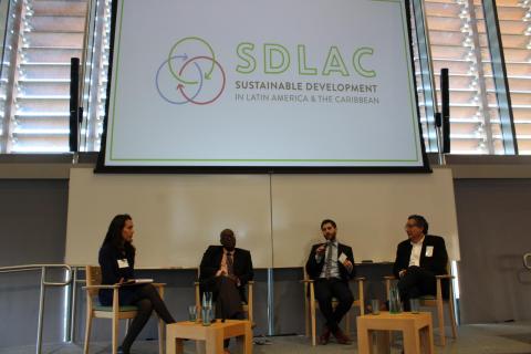 Monica Nuñez (moderator), Dr. Spencer Thomas, Juan Lucci and Mauricio Castro (left to right